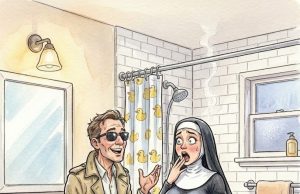 A nun in the convent walked into the bathroom