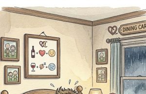 A woman asks her husband at breakfast time