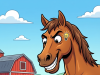 A horse and a chicken are playing in a meadow.
