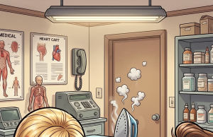 A blonde woman rushed into a doctor’s office looking absolutely miserable.